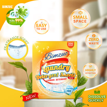 BIMZUC Power Laundry Detergent Sheets 200 ct,up to 400 Small Loads, Eco Ultra-Concentrated Unscente