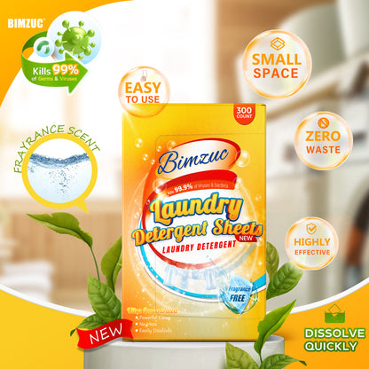 BIMZUC 300 Count Unscented Laundry Sheets, Laundry Detergent Sheets up to 600 Loads