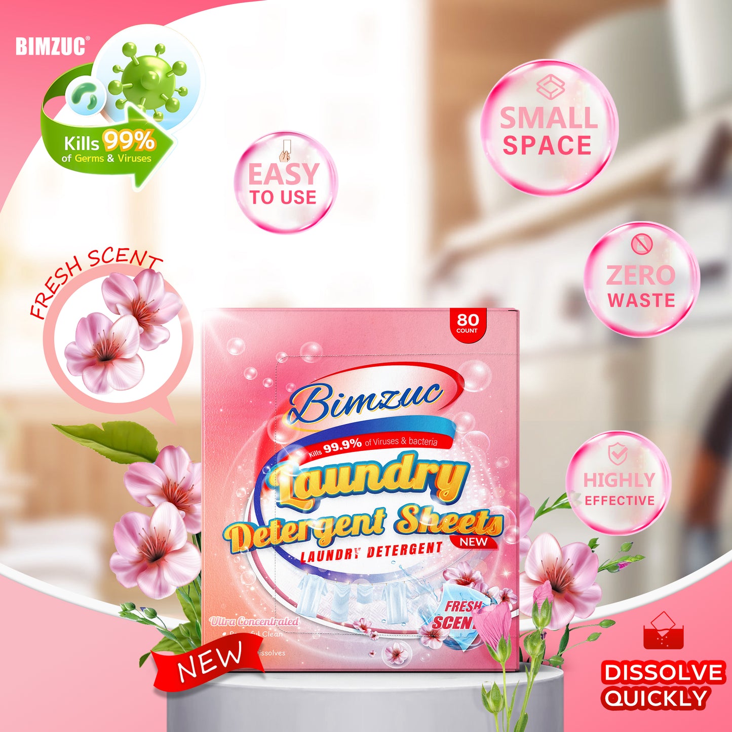BIMZUC 80 Laundry Sheets, Laundry Detergent Sheets up to 160 Loads- Fresh Scent