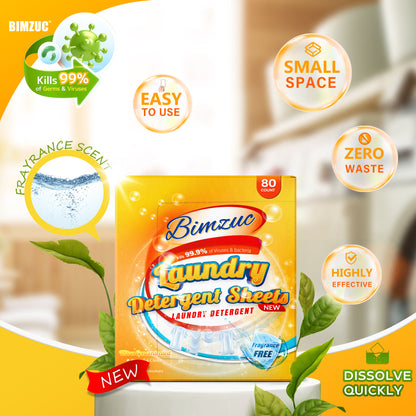 BIMZUC Power Laundry Detergent Sheets 80 ct,up to 160 Small Loads, Eco Ultra-Concentrated Unscented