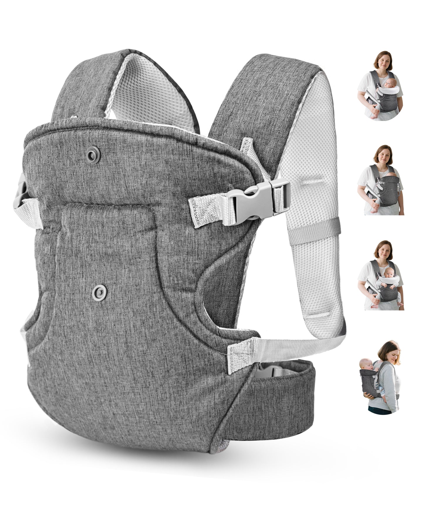 RUPOUN Baby Carrier, Convertible Soft & Cool Baby Carrier, 4-Position, Gray, for Child, Infant, Newborn