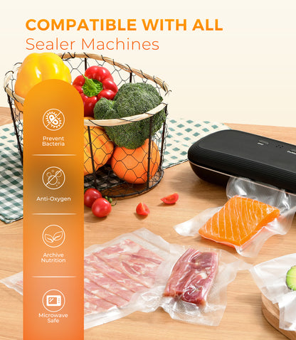 Rupoun Vacuum Sealer Bags for Food, 2 Rolls 11" X 50', Storage Seal Bag Rolls for Food