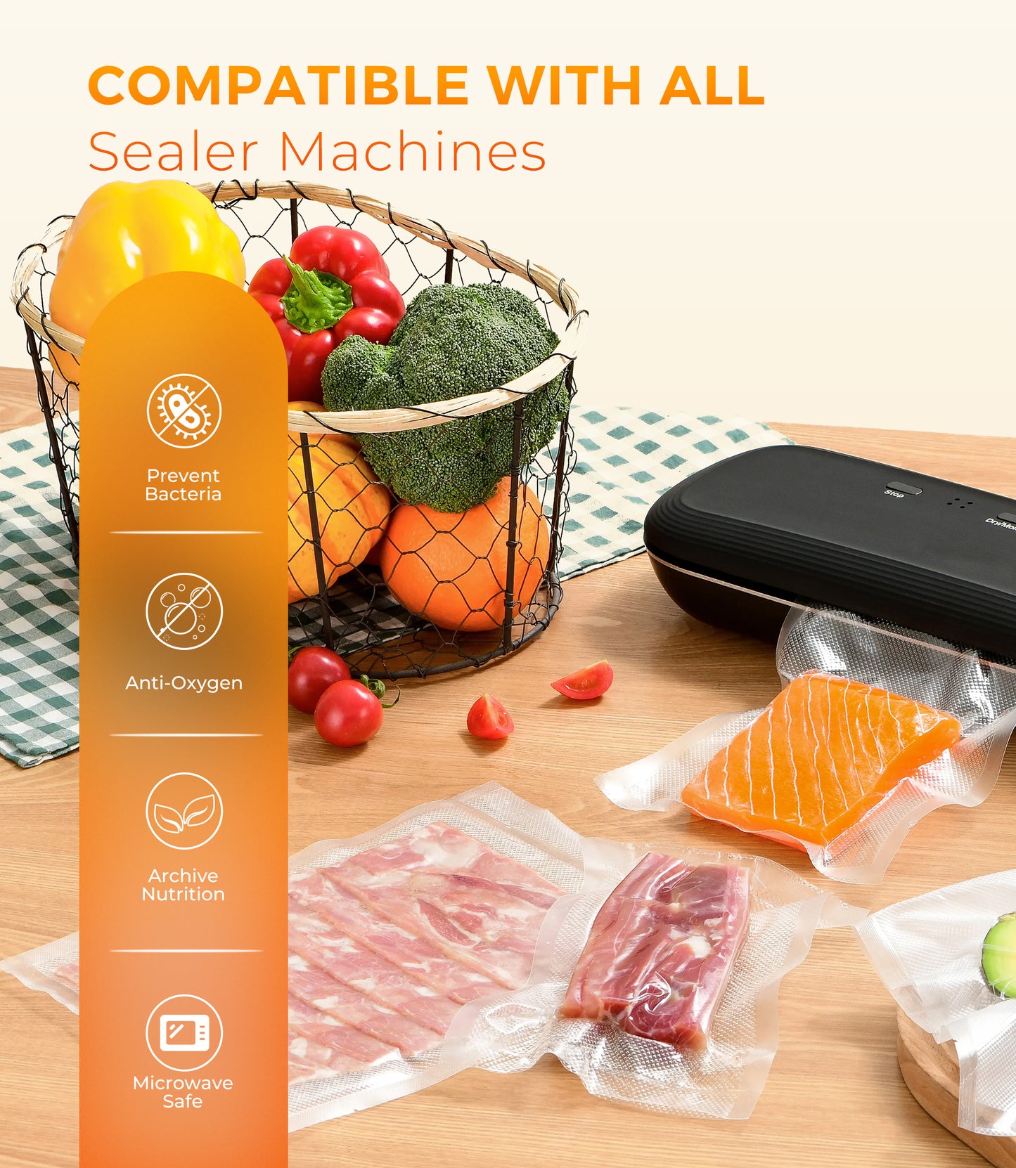 Rupoun Vacuum Sealer Bags for Food 2 Rolls (11" x 50' and 8" x 50'), Disposable Storage Bags for Vacuum Sealing, Clear