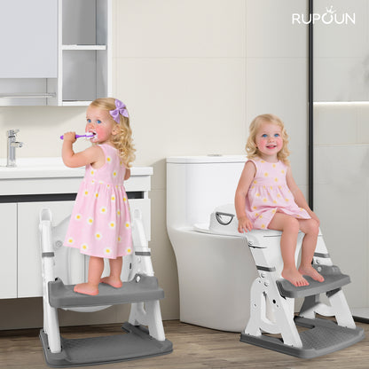 RUPOUN Potty Training Seat 2-in-1 with 2 Step Ladder Foldable and Adjustable Height