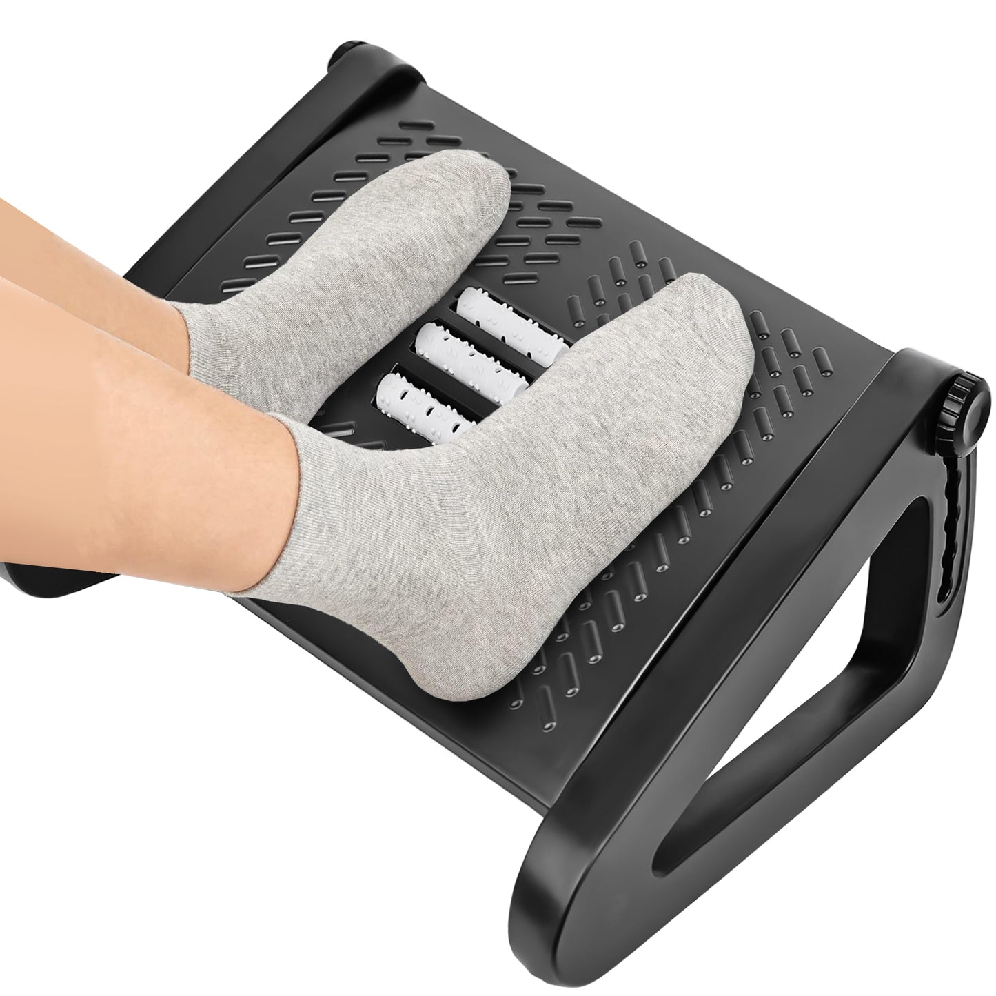 WEENEED Adjustable Ergonomic Foot Rest Under Desk with 6 Heights, Massage Surface & Rollers, Portable Foot Stool for Office, Home & Travel – Black