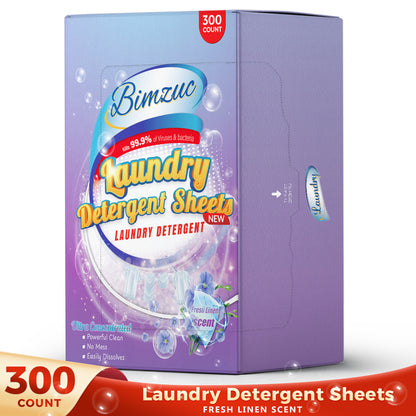 BIMZUC 300 Laundry Detergent Sheets up to 600 Loads, Fresh Linen Scent, Great for Travel