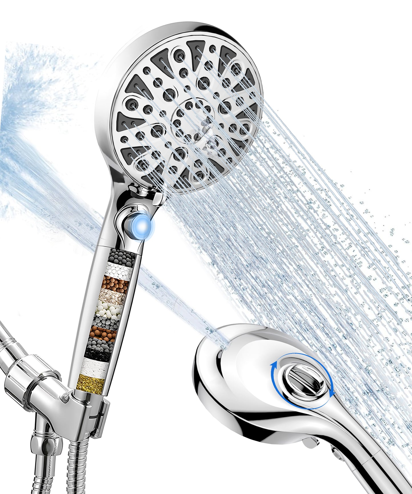 Hodvit Handheld Filtered Shower Head, 10 Spray Modes High Pressure Shower Head with Pause Function, New