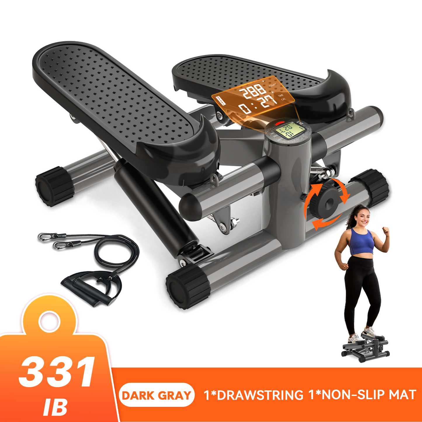 OPMUKIN Mini Stepper for Exercise, Stair Steppers Workout at Home with Resistance Bands & LCD Monitor, Cardio Fitness Equipment Machine with 330LBS Capacity