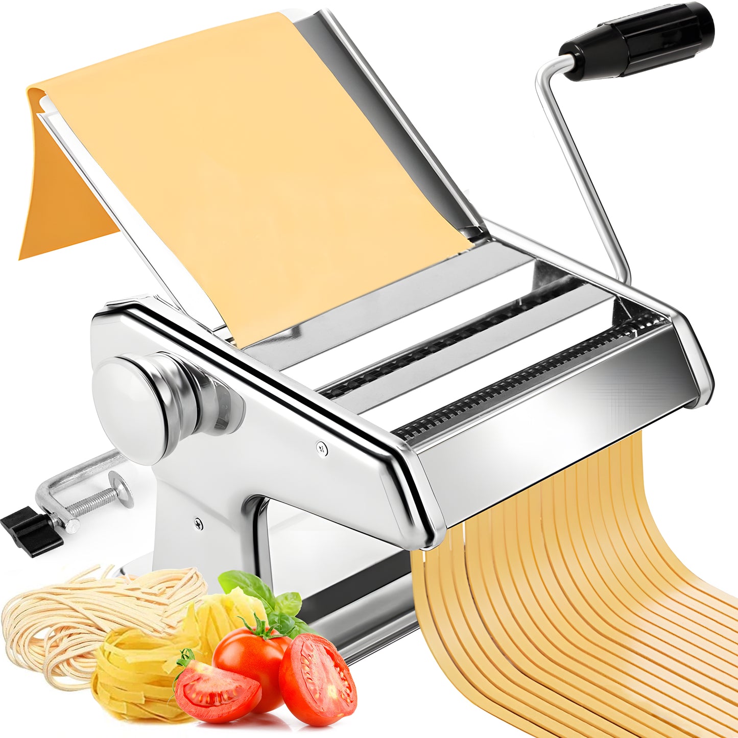 M Buder Pasta Maker Machine, 9 Adjustable Thickness with 2 Cutting Widths Noodles Maker, Silver