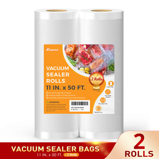 Rupoun Vacuum Sealer Bags for Food, 2 Rolls 11" X 50', Storage Seal Bag Rolls for Food