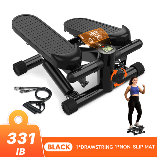 Opmukin Mini Steppers for Exercise, Mute the Sound with Resistance Bands, 331lbs Loading Capacity, Digital Monitor, Optional Twist Motion for Home Fitness - Dark Black