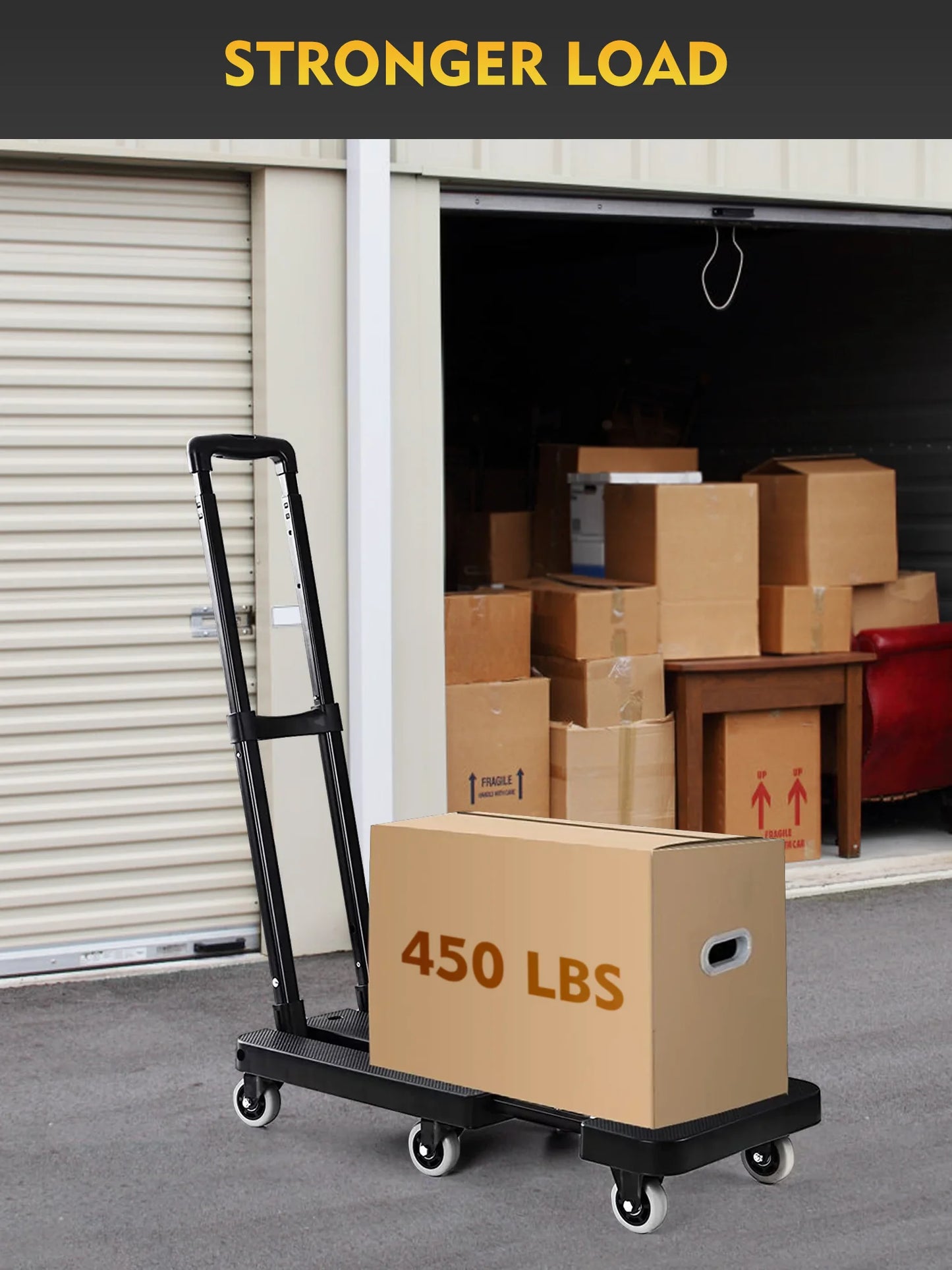 M BUDER Folding Hand Truck, 500 LBS Heavy Duty Dolly Cart, Utility Platform Cart with 6 Wheels for Travel, House, Office, Shopping, Moving Use - Black Folded Size is 11.8 x 17.7”