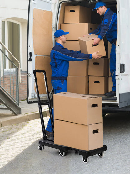 M BUDER Folding Hand Truck, 500 LBS Heavy Duty Dolly Cart, Utility Platform Cart with 6 Wheels for Travel, House, Office, Shopping, Moving Use - Black Folded Size is 11.8 x 17.7”