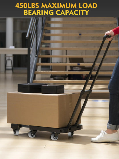 M BUDER Folding Hand Truck, 500 LBS Heavy Duty Dolly Cart, Utility Platform Cart with 6 Wheels for Travel, House, Office, Shopping, Moving Use - Black Folded Size is 11.8 x 17.7”