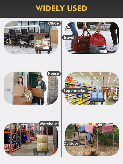 M BUDER Folding Hand Truck, 500 LBS Heavy Duty Dolly Cart, Utility Platform Cart with 6 Wheels for Travel, House, Office, Shopping, Moving Use - Black Folded Size is 11.8 x 17.7”