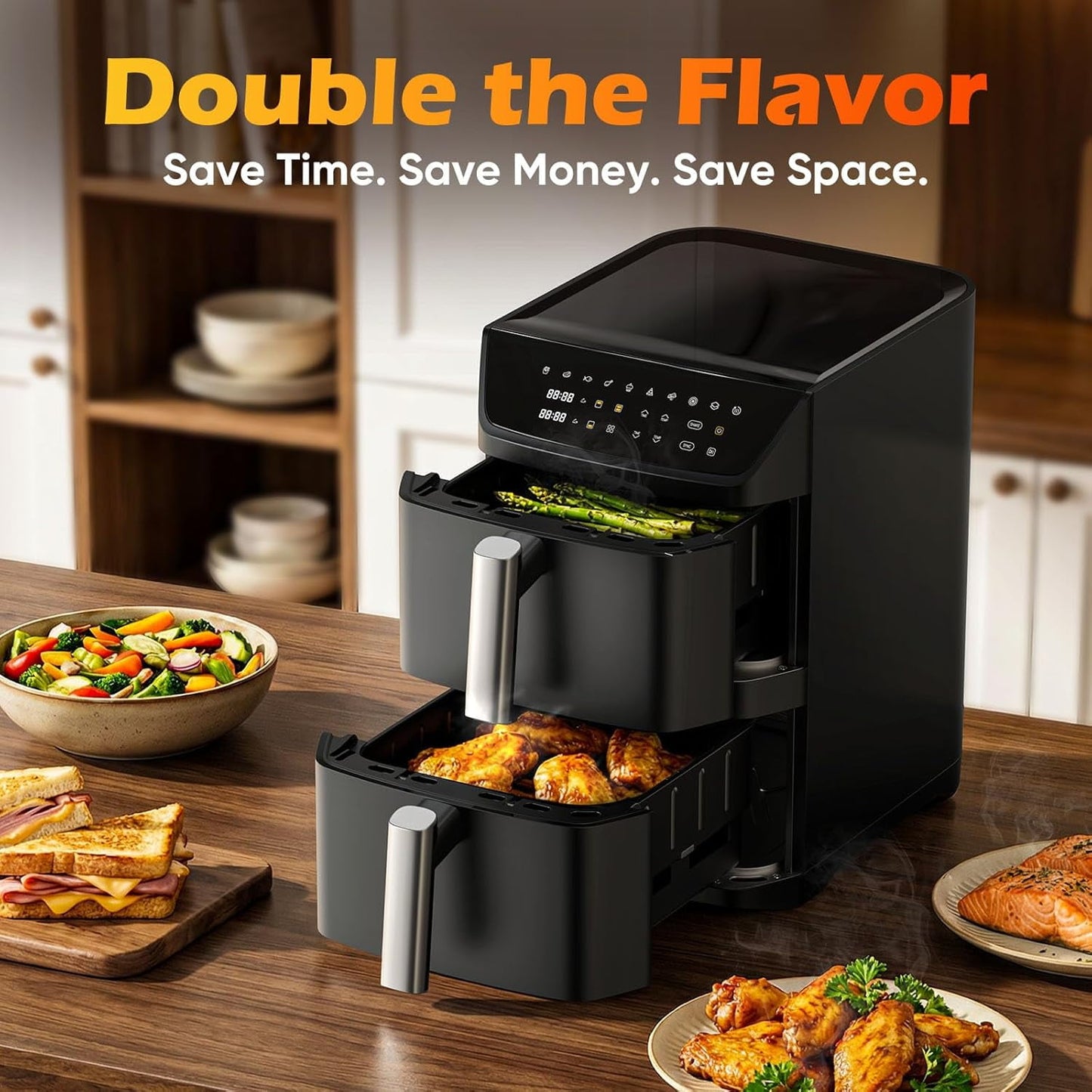 WEENEED 6-Qt Digital Air Fryer, 8-in-1 Touchscreen Air Fryer Oven with 1500W, Nonstick Basket and Crisper Tray, Black