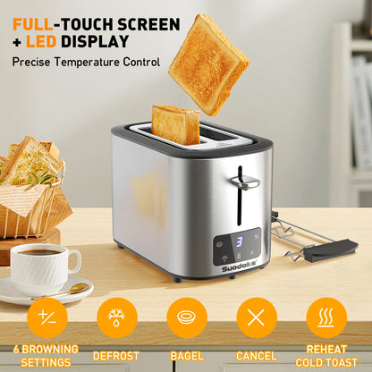 Suodoka Toaster 2 Slice Wide Slots, Touchscreen 6 Shade Settings,Bagel Defrost Reheat Cancel New