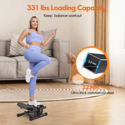 Opmukin Mini Steppers for Exercise, Mute the Sound with Resistance Bands, 331lbs Loading Capacity, Digital Monitor, Optional Twist Motion for Home Fitness - Dark Black