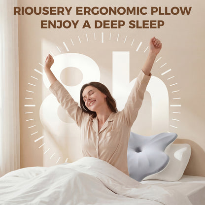 Riousery Ergonomic Cervical Pillow, Dual-Height Contoured Neck Support Pillow with Spine Alignment Bumps, Orthopedic Design for Back and Side Sleepers, White