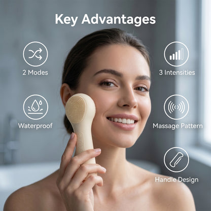 XSAPT Silicone Facial Cleansing Brush, 3-Speed Heated Face Scrubber, 5.63-inch