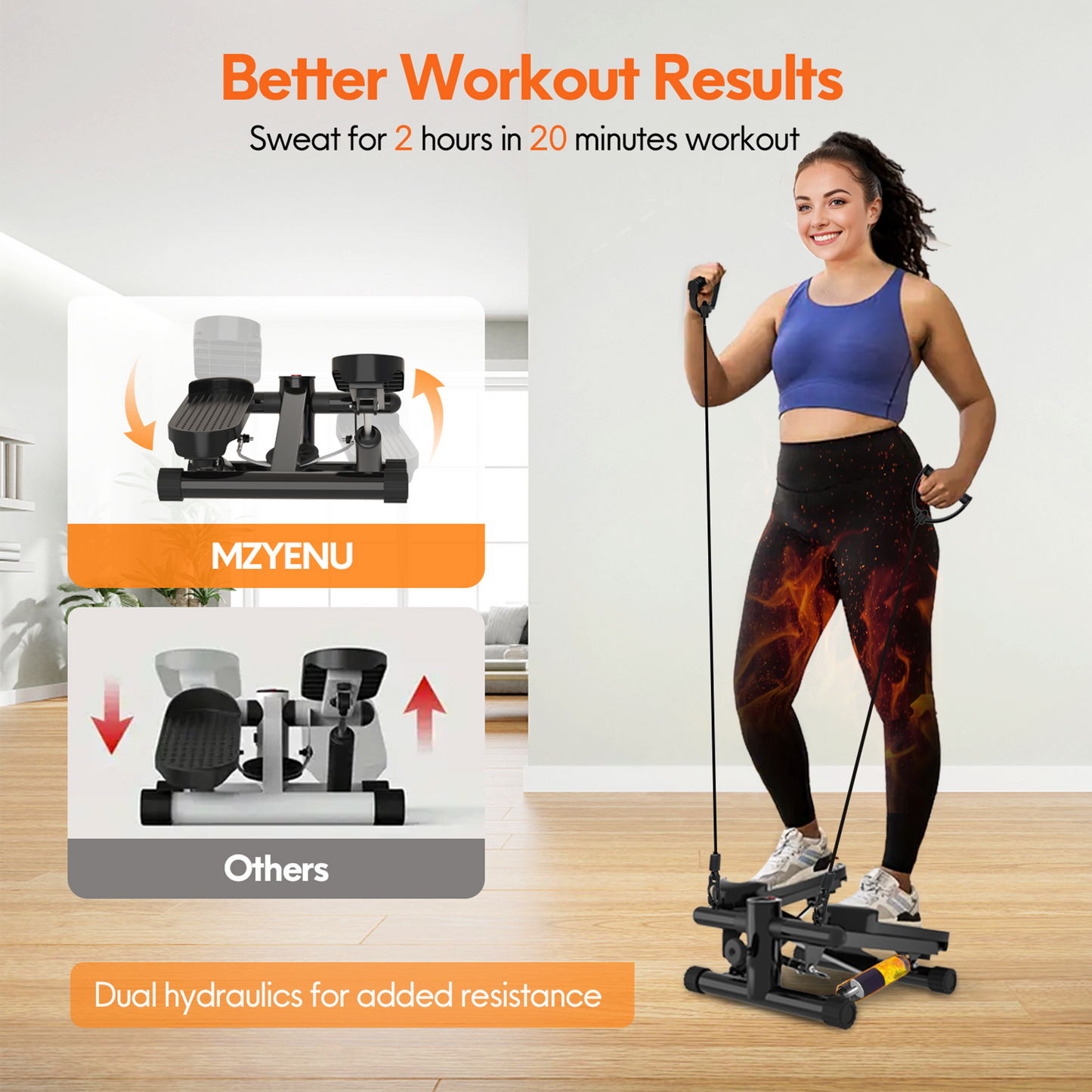 Opmukin Mini Steppers for Exercise, Mute the Sound with Resistance Bands, 331lbs Loading Capacity, Digital Monitor, Optional Twist Motion for Home Fitness - Dark Black