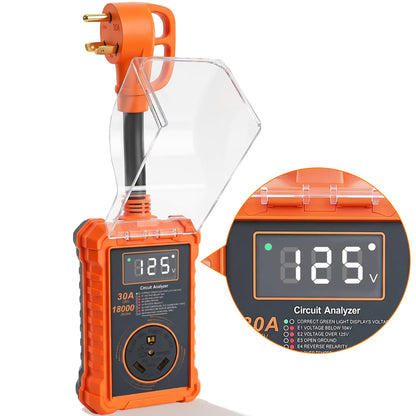 MORSUMA RV Surge Protector 30 Amp, Smart RV Power Protector with LED Display, 18000J, Auto Shut-Off & Reset, Waterproof, Orange