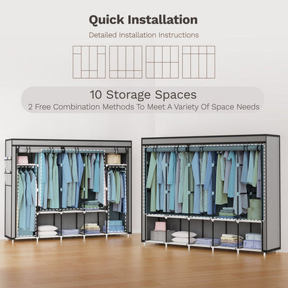 Riousery Portable Closet, 83 Inch Wardrobe Closet for Hanging Clothes 10 Storage Organizer Shelves, Grey