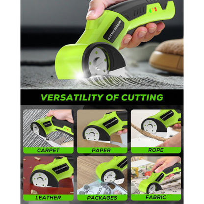 HOTREE Cordless Electric Scissors, 4V Rechargeable Cutter with Safety Lock and LED for Fabric, Cardboard, Plastic, and Leather