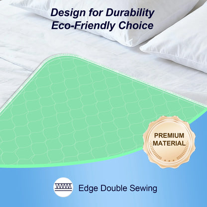 BOKYAN Washable Bed Pads 2 Pack 34"x 52", Reusable Incontinence Underpads with Extra Absorbency for Diaper Changing, Pee Pads, Puppy Pads, Waterproof Floor Protector, Green and Blue
