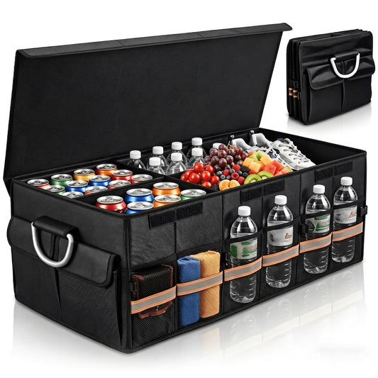 MORSUMA Trunk Organizer for Car SUV Truck, 100L Collapsible Car Storage Organizer with Dividers, Heavy Duty Oxford Fabric