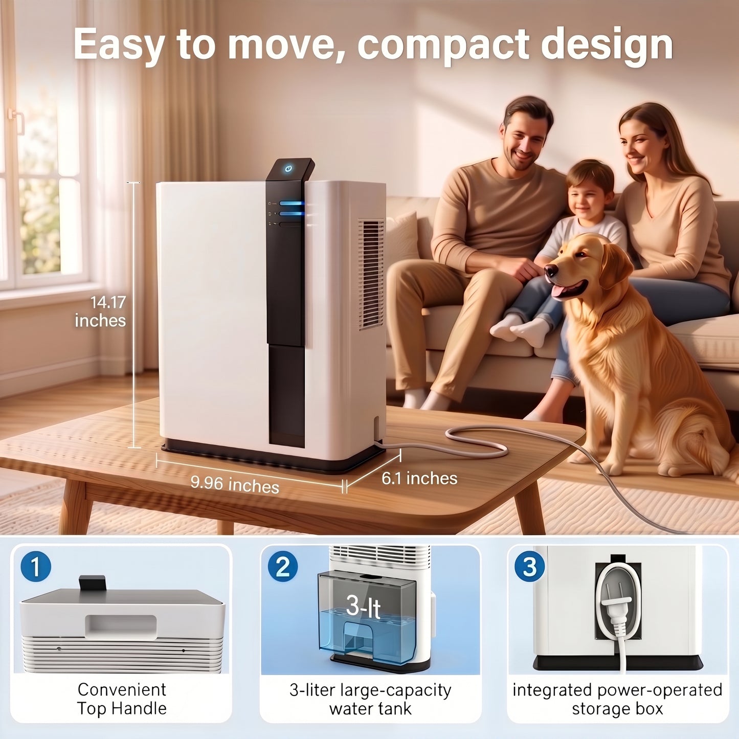 NFTIGB Dehumidifier for Home 100oz Water Tank, 1000 sq.ft Portable Dehumidifiers for Bathroom RV, with Auto Shut off 5 Colors LED Light