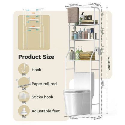 Riousery 3-Tier Over-the-Toilet Storage Rack, Bathroom Organizer Shelf, Freestanding Above-Toilet Stand for Bathroom & Laundry, White