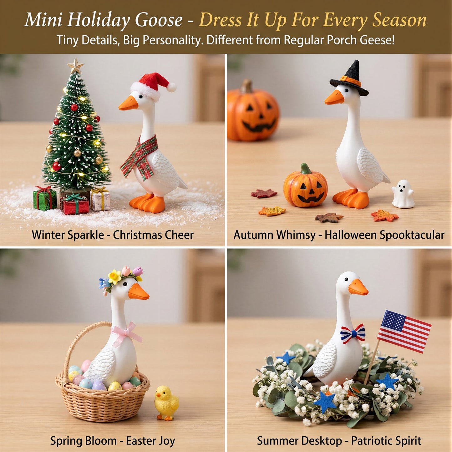 OHHANI 7-Inch Resin Porch Goose Statue, Miniature Desktop Figurine for Home & Office Decor, White