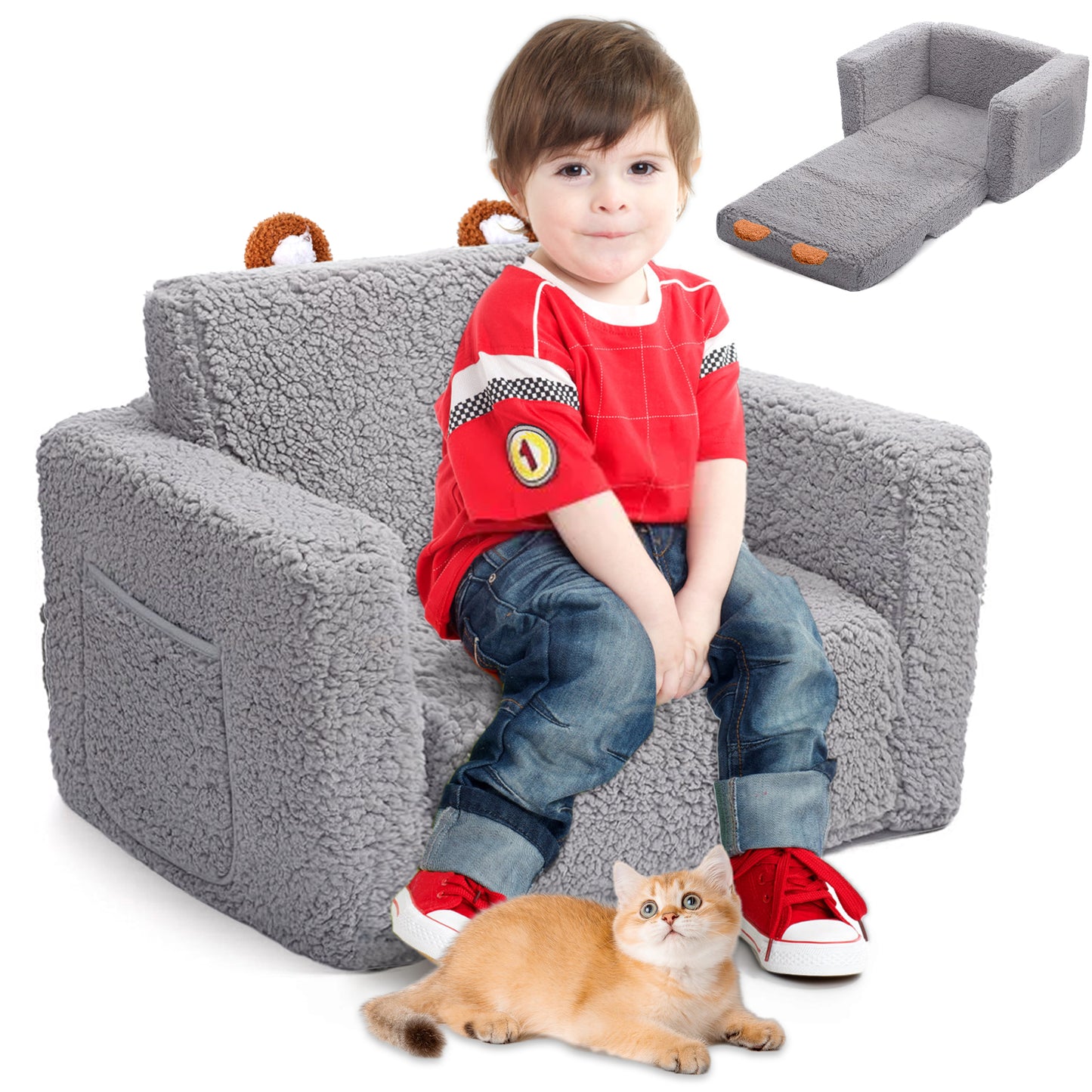 Rupoun Kids Couch Toddler Sofa Convertible Foldable Flip Open Sofa for Girls and Boys, Gray