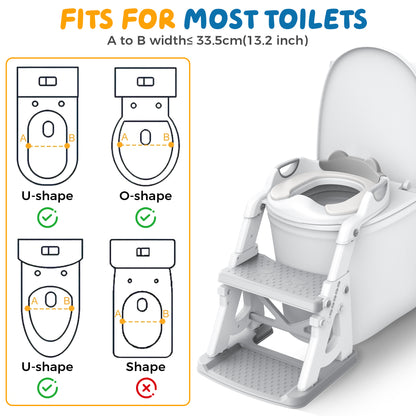 RUPOUN Adjustable Potty Training Seat with Step Stool, Toddler Potty Seat for Toilet, Anti-Slip & Splash Guard for Boys & Girls, Gray