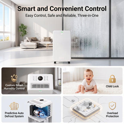 Reelexia Portable Dehumidifier for Basement Bedroom, 25 Pints Up to 1500 Sq.ft, Auto-Defrost, White
