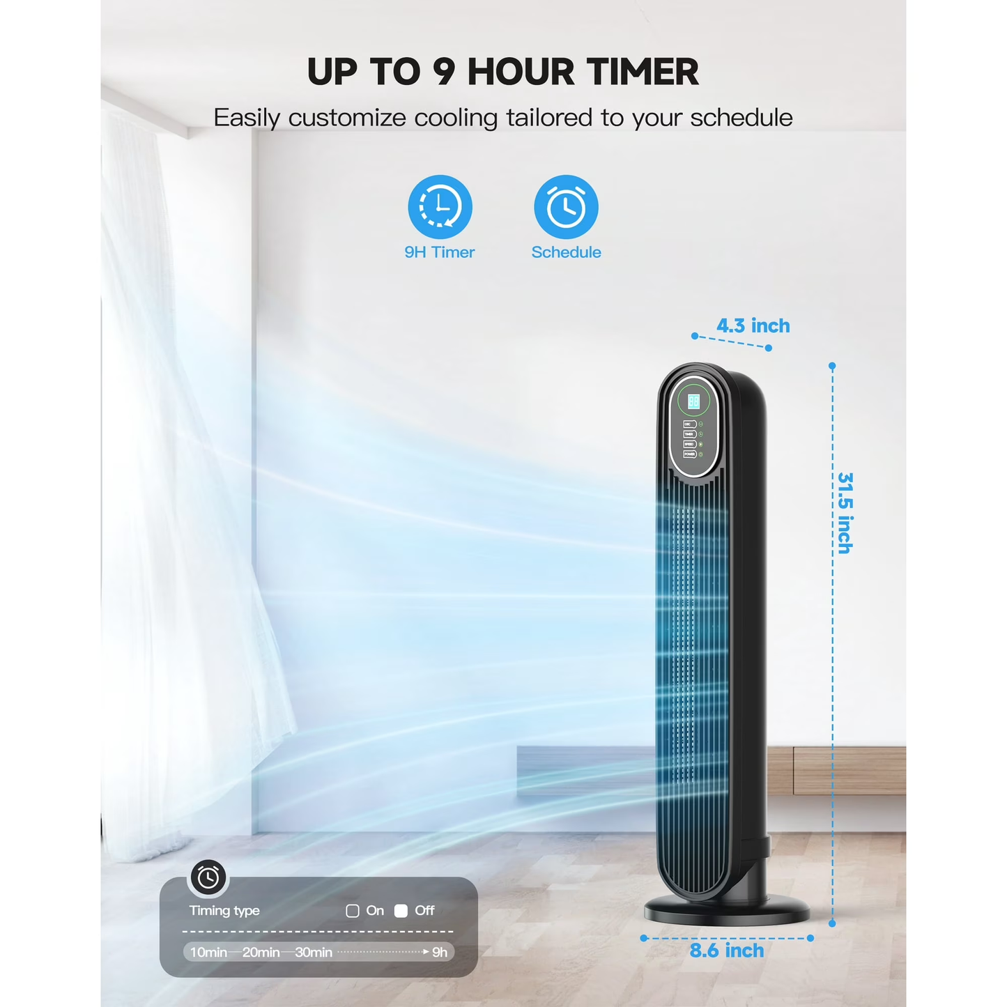 NFTIGB Tower Fan for Home, Oscillating Quiet Fans with Remote, 9H Timer, 3 Speeds, 30inch, Black, 2026, New