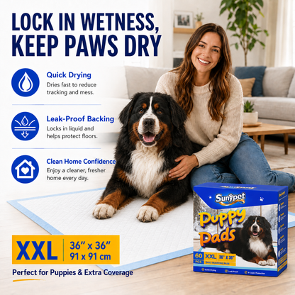 Sunypet Puppy Pads Disposable Dog Potty Training Pads, Quick Dry, Ultra Absorbent, XXL 36" x 36", 60ct