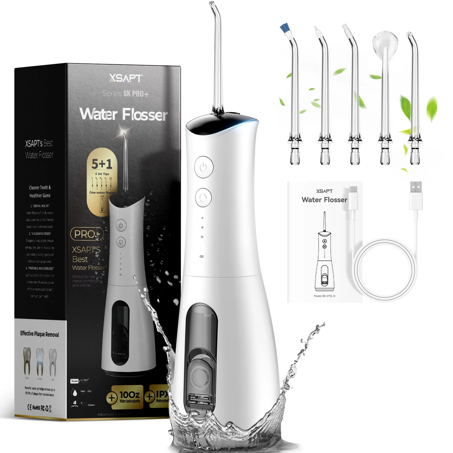 Bokyan Water Flosser for Teeth, cordless 300 ml Portable Oral Irrigator, Electric Flossing Cleaner, Dental Hygiene