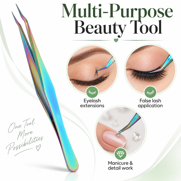 GONCON 2PCS Professional Eyelashes Tweezers Stainless Steel Lashes Extensions Grafting Makeup Tools, Curved Tip Precision Tweezer, Multicolor (12.5cm / 4.9in) for False Lash Application and Nail Art