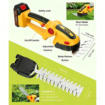 HOTREE Cordless Hedge Trimmer & Grass Shears, 90° Adjustable Head, 25,000 RPM, 2.4 lb, Up to 60 min Runtime