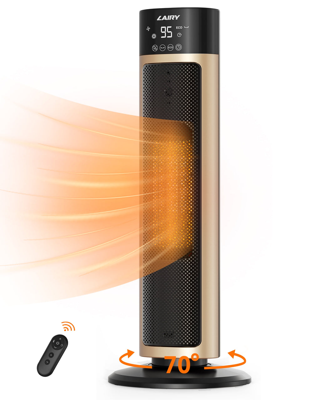 1500W Space Heater Large Room,24'' Electric Tower Heaters with Remote, Adjustable Thermostat, Black Gold