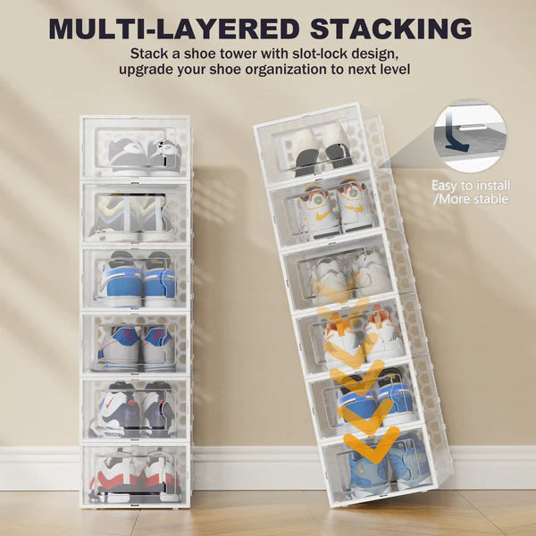 RIOUSERY Shoe Boxes Set of 6, Clear Plastic Stackable Shoe Storage Organizer for Closet Entryway, Shoe Containers with lids