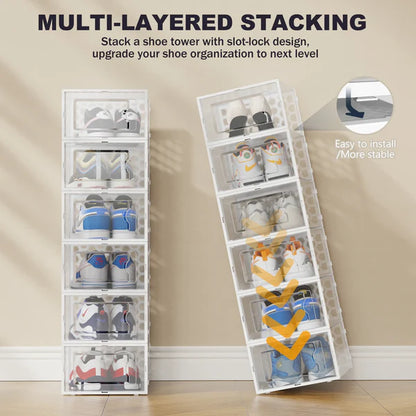 RIOUSERY Shoe Boxes Set of 6, Clear Plastic Stackable Shoe Storage Organizer for Closet Entryway, Shoe Containers with lids