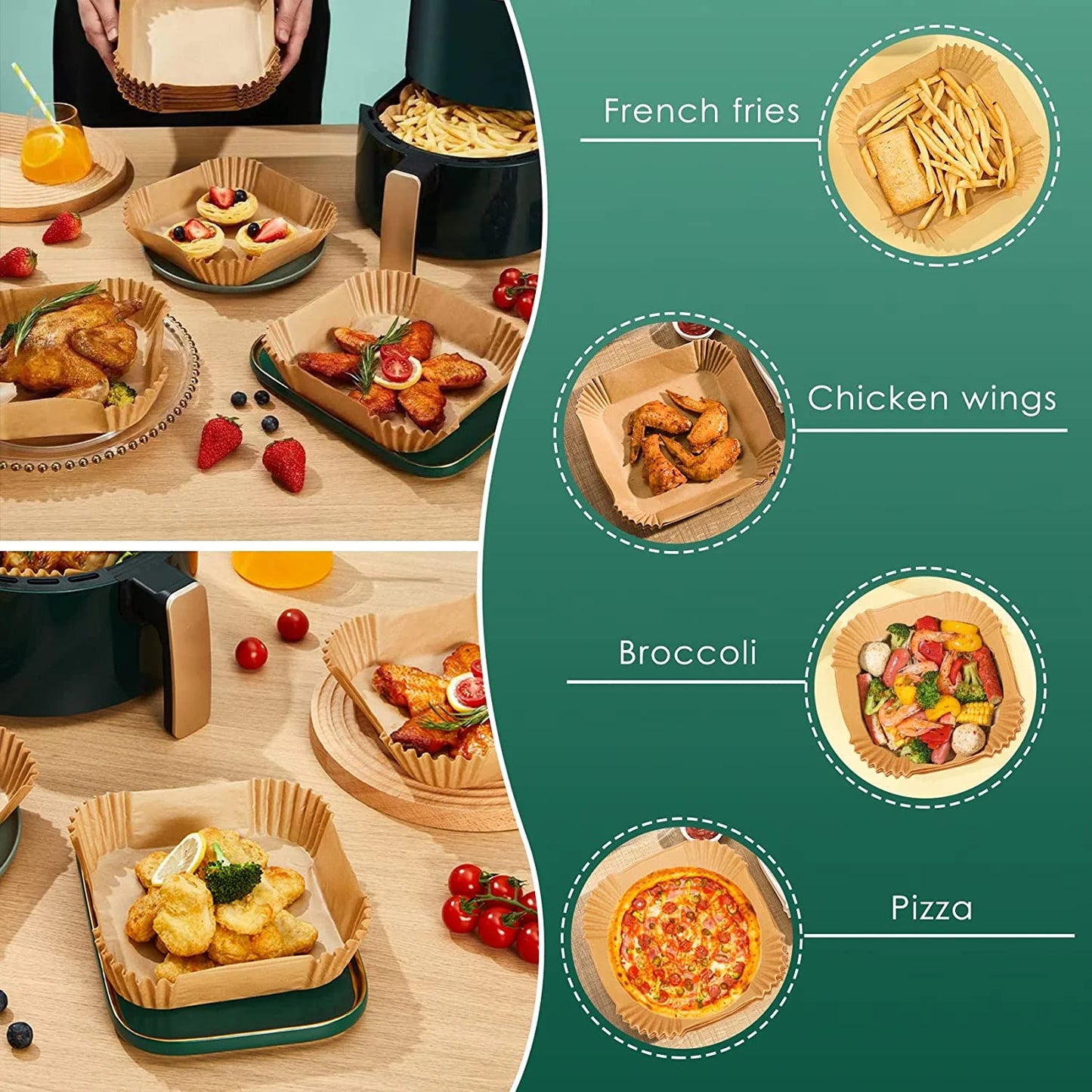 M Buder Non-Stick Disposable Parchment Paper Air Fryer Liners, Square, 7.9 in, 125 Pieces