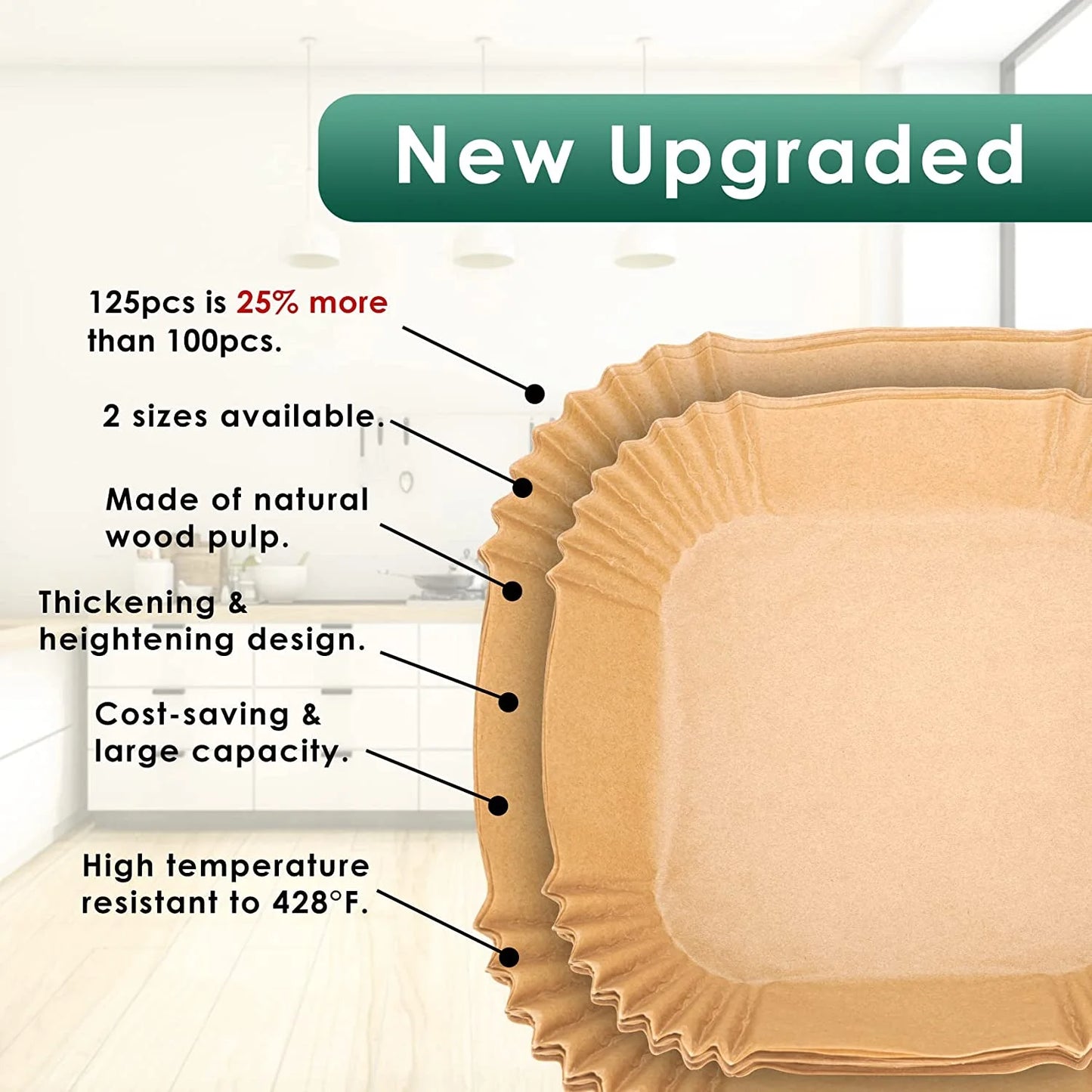 M Buder Non-Stick Disposable Parchment Paper Air Fryer Liners, Square, 7.9 in, 125 Pieces