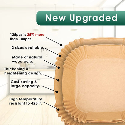 M Buder Non-Stick Disposable Parchment Paper Air Fryer Liners, Square, 7.9 in, 125 Pieces