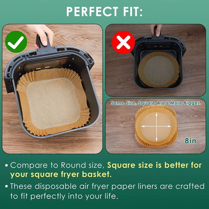 M Buder Non-Stick Disposable Parchment Paper Air Fryer Liners, Square, 7.9 in, 125 Pieces