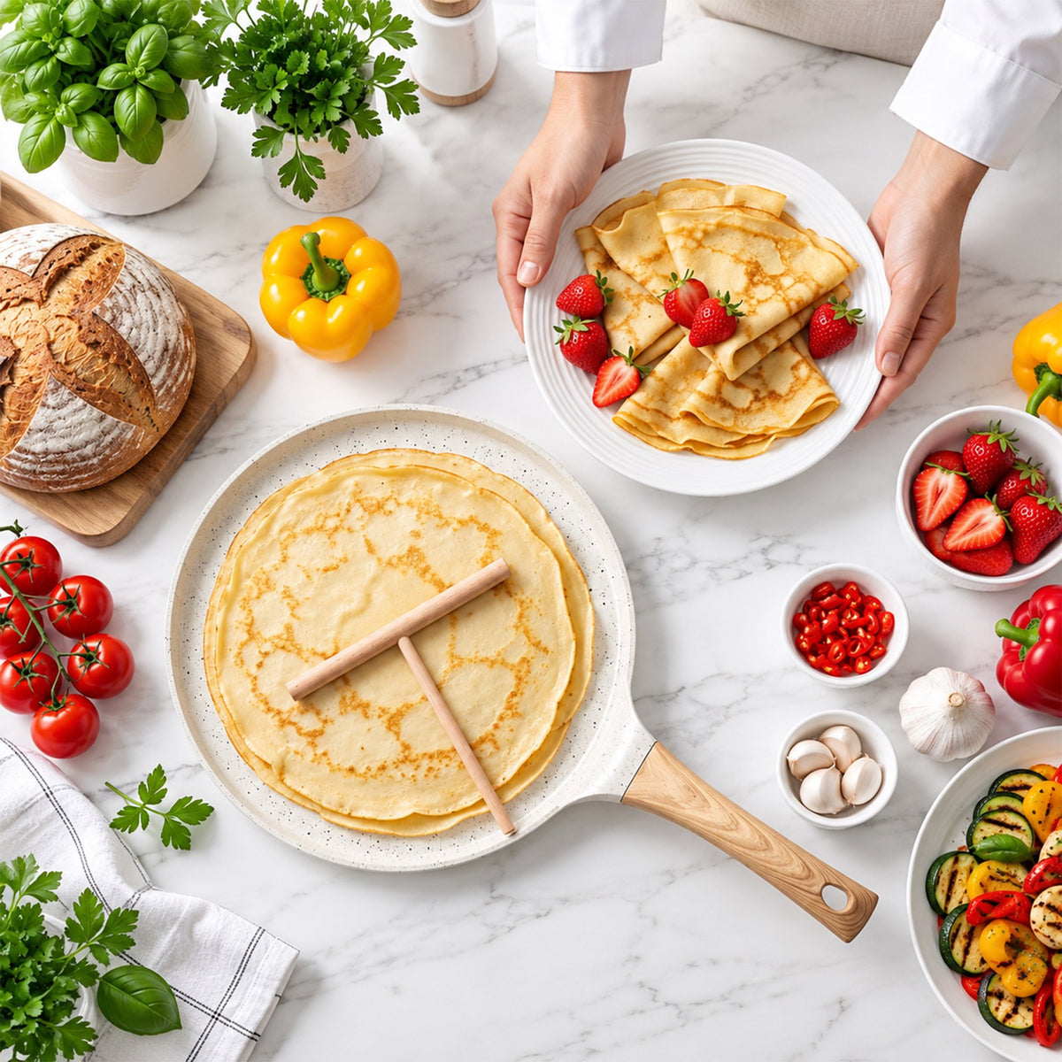 LZSDS 10 in Induction Compatible Nonstick Crepe Pan with Spreader, Off-White