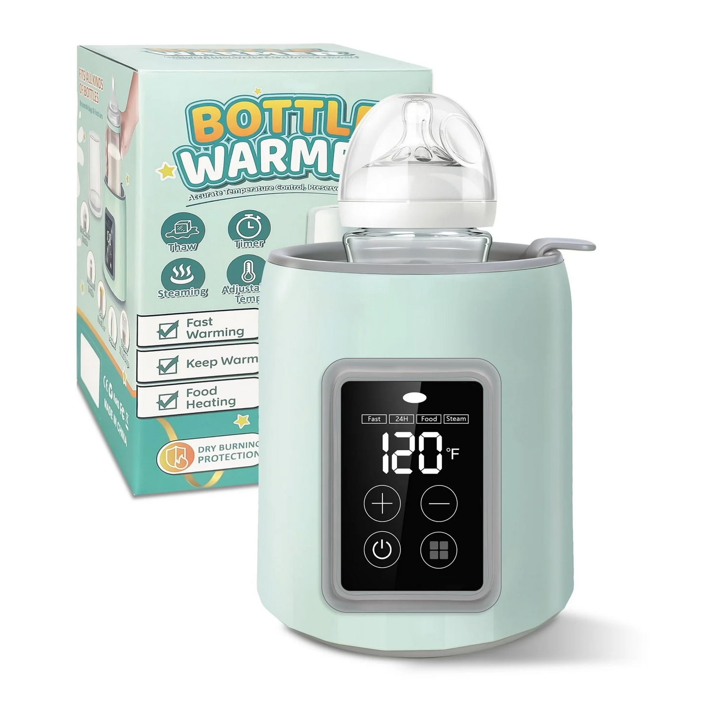Rupoun Bottle Warmer, 4 in 1 Fast Baby Milk Portable Warmer with Timer and Temperature Control for Breastmilk or Formula, with Defrost, Sterilizer, Keep, Heat Food, Green